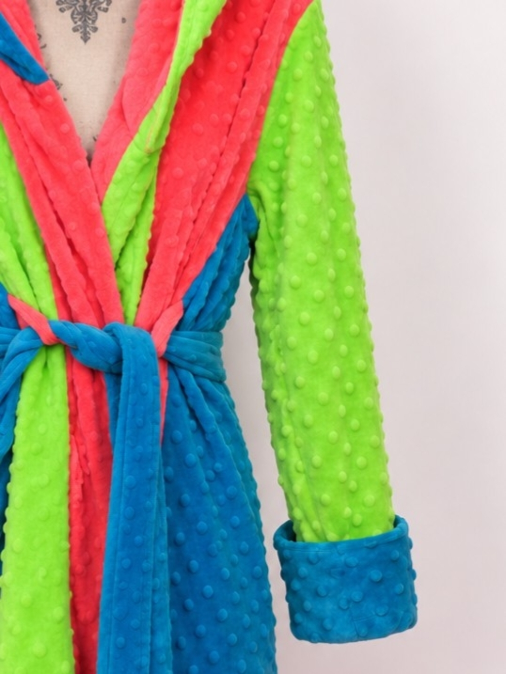 Fat Rat Family Colorblock Minky Dot Hooded Robe - Size Large Hard To Fine - Picture 3 of 12